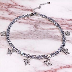 Elegant Silver Butterfly Necklace 16inch